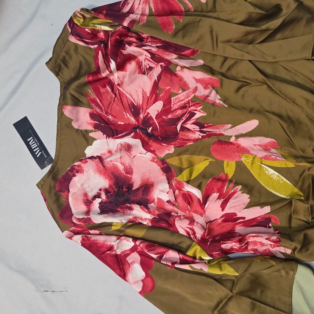 🌸Chic White House Floral Kimono Blouse–Elegant Olive Green with Bold Pink XXS🌸 - Picture 6 of 8